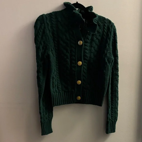 J. Crew Dark Green Cable Knit Cardigan - Picture 1 of 5